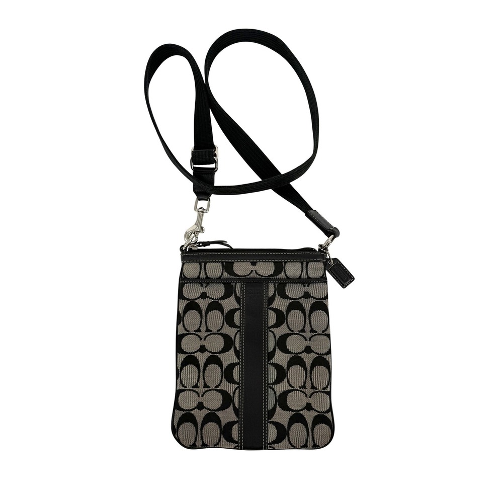 Coach Signature Jacquard North South Swingpack Crossbody Bag Black Vtg Leather - Picture 7 of 13